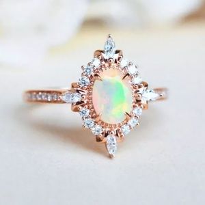 NEW ROSE GOLD FIRE OPAL RHINESTONE RING
